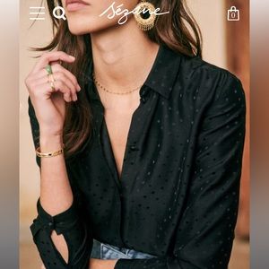 Sézane Ann 100% silk shirt - Black Jacquard - NWT - size 34 FR / size 2 US